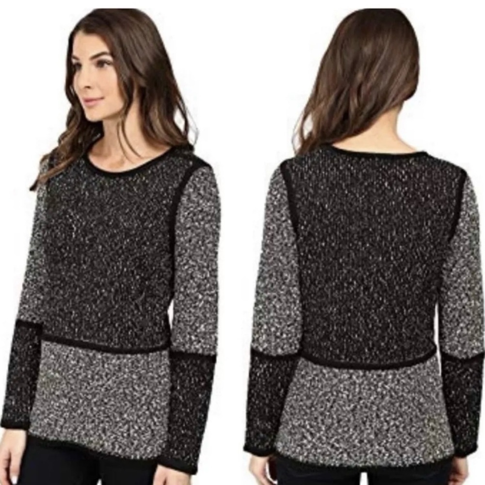 Calvin Klein Colorblock Black Grey Cotton Blend Sweater Size L